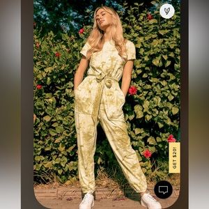 100% Cotton Olive Green Tie-Dye Short Sleeve Jumpsuit